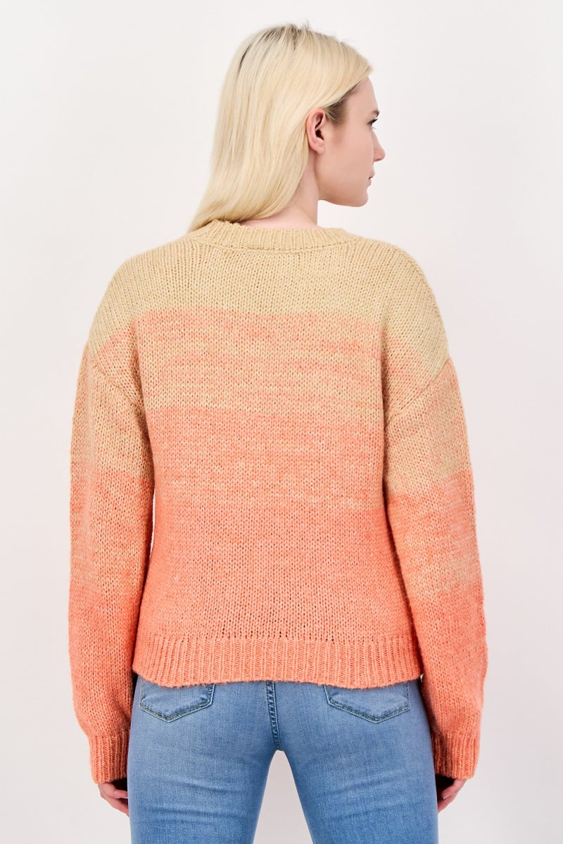 Fire & Glory Women Crew Neck Crochet Long Sleeve Sweater, Orange - Image 4